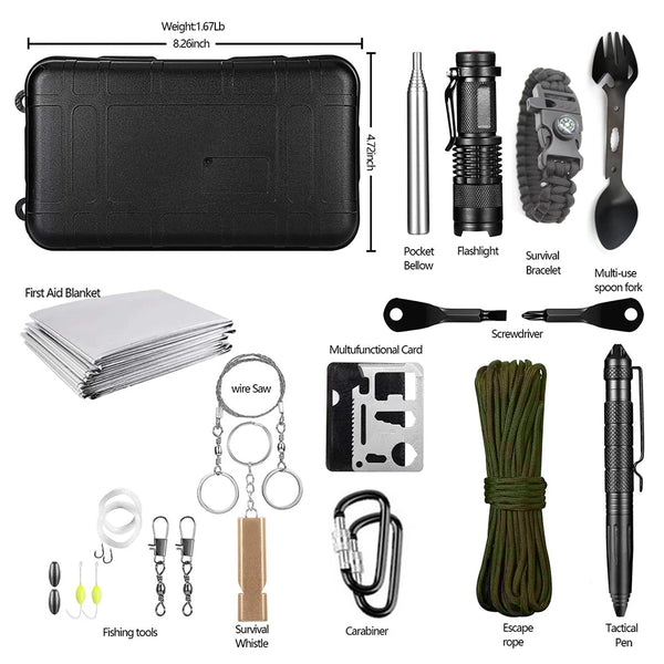 Survival Kit Gear Camping Multifunction Tactical First Aid
