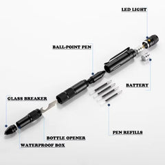 Multi Function Self Defense Tactical Pen Flashlight Case