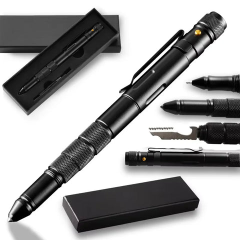 Multi Function Self Defense Tactical Pen Flashlight Case
